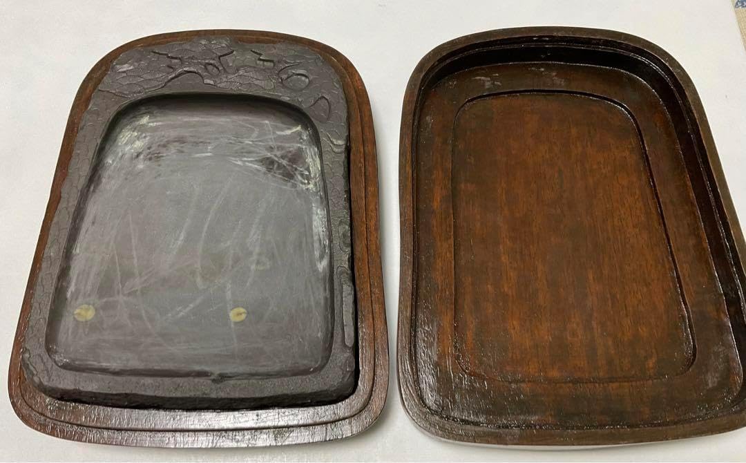 中国 楕円形 小硯 唐木 文房具